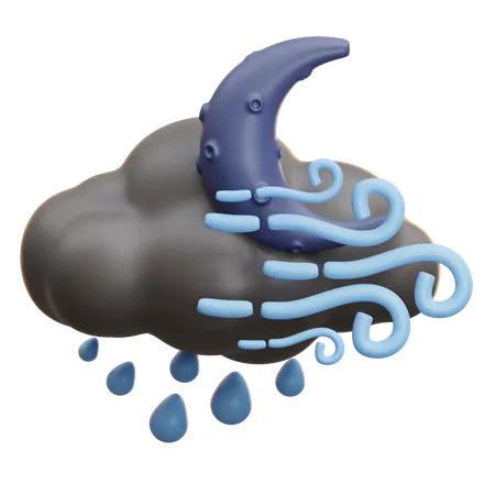 Moon And Rain Cloud  3D Icon