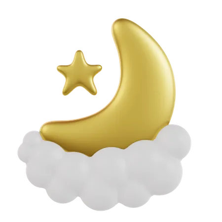 Moon And Star On Clouds  3D Icon
