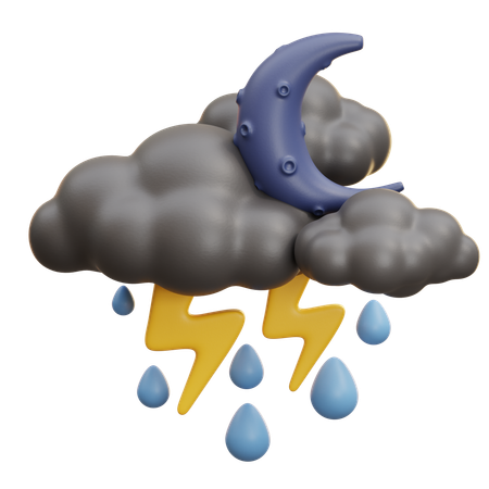 Moon Cloud With Rain And Thunder  3D Icon