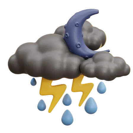 Moon Cloud With Rain And Thunder  3D Icon