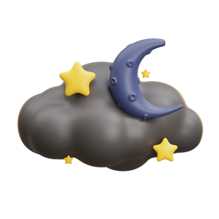 月と雲と星と夜  3D Icon