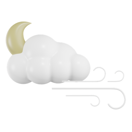 Moon Cloud With Wind  3D Icon