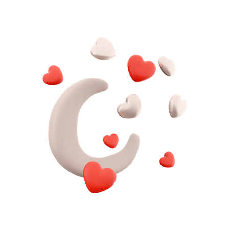 Moon With Hearts  3D Icon