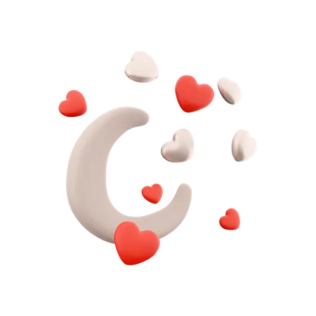 3 D Rendering Moon With Hearts Around Icon 3 D Render Valentines Day Romantic Symbol Icon Moon With Hearts Around Icon 3D Icon