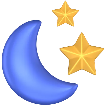3 D Icon Of A Blue Moon And 2 Stars 3D Icon