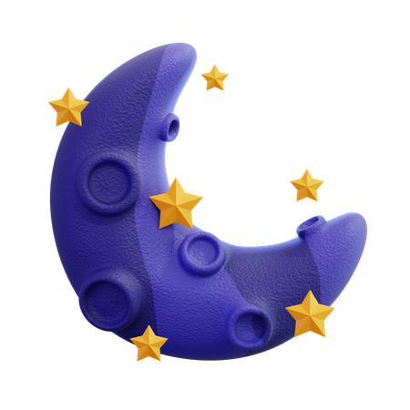 Moon With Stars  3D Icon