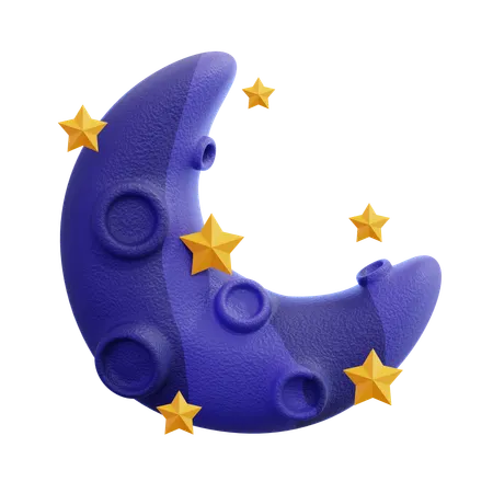 Moon With Stars  3D Icon