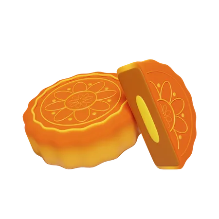 3 D Mooncake Mid Autumn Festival Icon Isolated On Yellow Background 3 D Rendering Illustration Clipping Path 3D Icon