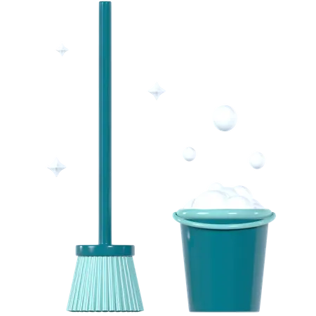 Mop And Bucket  3D Icon