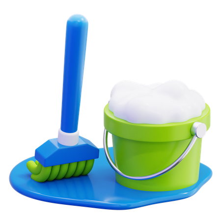 Mop And Bucket With Foam  3D Icon