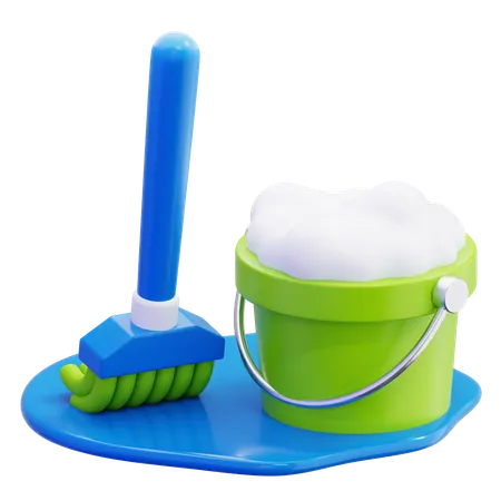 Mop And Bucket With Foam  3D Icon