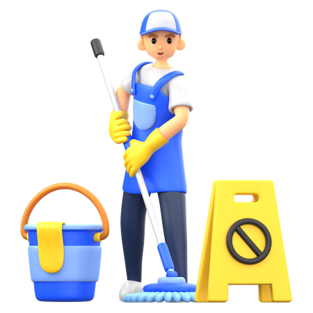 Mopping the floor  3D Illustration