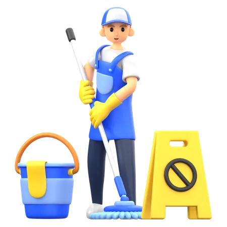 Mopping the floor  3D Illustration