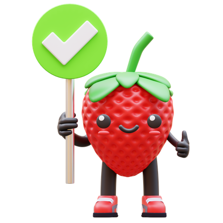 Morango segurando uma marca de seleção verde  3D Icon