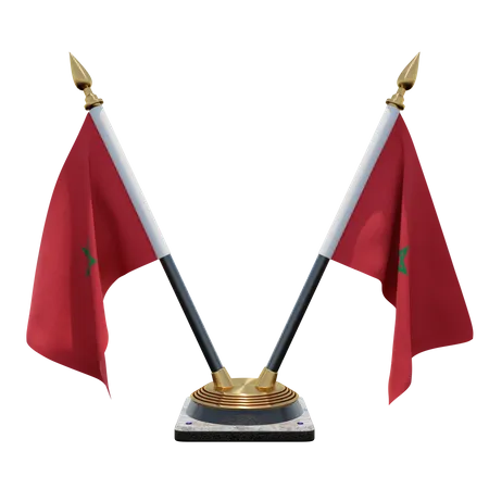 Morocco Double Desk Flag Stand  3D Flag