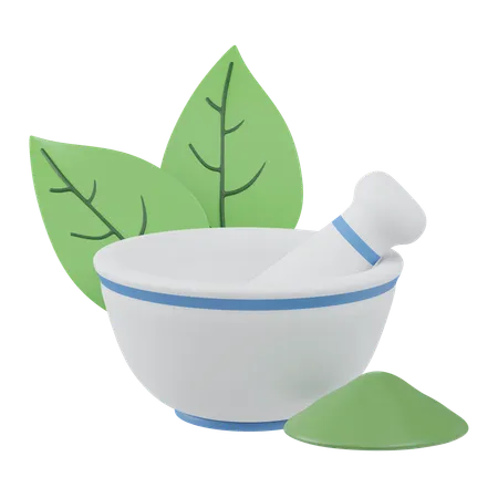 Mortar And Pestle With Leaves Concept Of Herbal Medicine 3 D Icon Narcotics Illustration 3D Icon