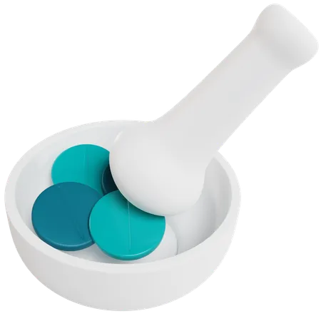Mortar And Pestle With Pills  3D Icon