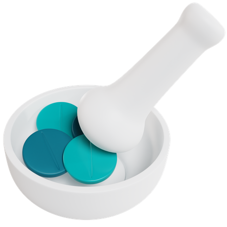 Mortar And Pestle With Pills  3D Icon