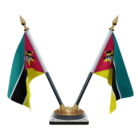 Mosambik Doppel-Tischflaggenständer  3D Flag