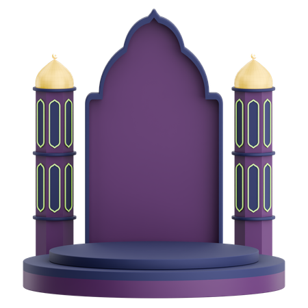 Moschee-Tür mit Podium für Ramadan-Feier  3D Illustration