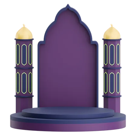 Moschee-Tür mit Podium für Ramadan-Feier  3D Illustration