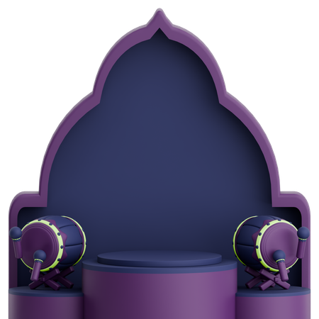 Moschee-Tür mit Podium und Bedug-Moslem-Trommel für Ramadan-Feier  3D Illustration