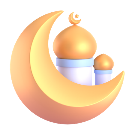 Moschee und goldener Mond  3D Illustration