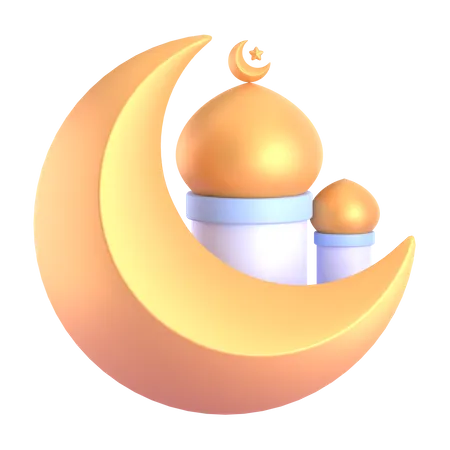 Moschee und goldener Mond  3D Illustration