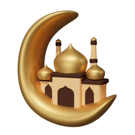 Moschee und goldener Mond  3D Icon