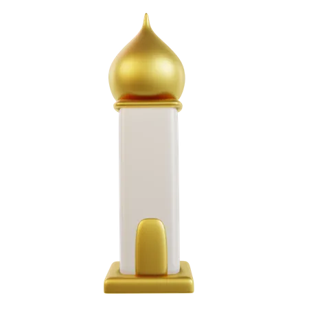 3 D Mosque Tower Element In White And Gold 3D Icon