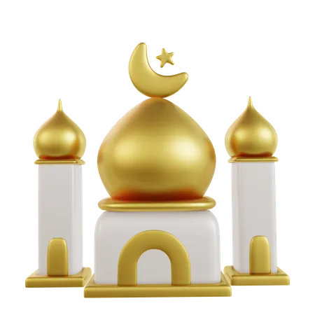 3 D Mosque Building Element In White And Gold 3D Icon
