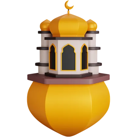 3 D Rendering Golden Mosque Isolated 3D Icon