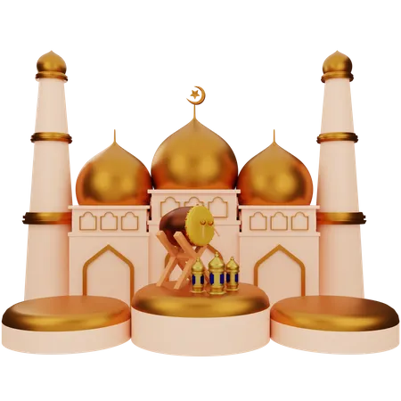 Mosque And Cannon Podium  3D Illustration