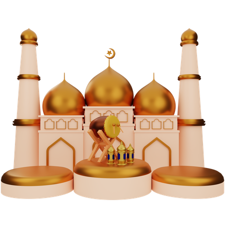 Mosque And Cannon Podium 3D Illustration