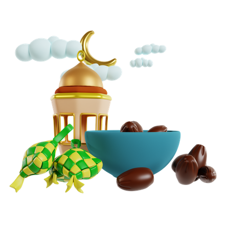 Mosque And Dates  3D Icon