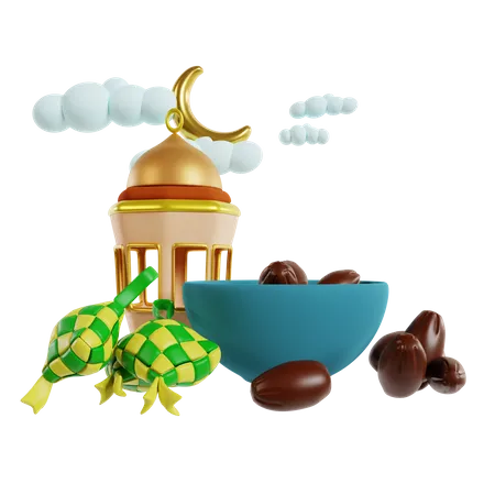 Mosque And Dates  3D Icon