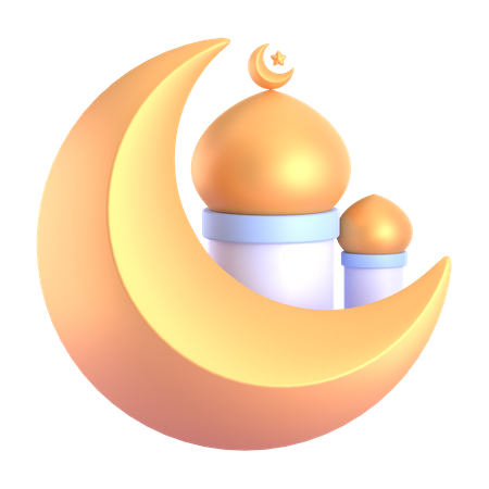 Mosque And Golden Moon  3D Illustration