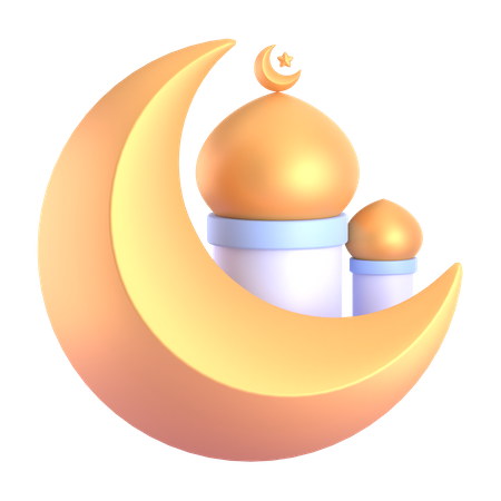 Mosque And Golden Moon 3D Illustration