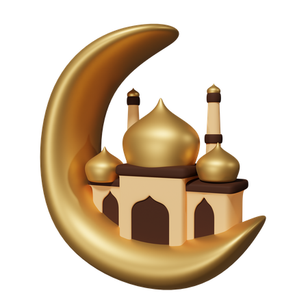 Mosque And Golden Moon  3D Icon