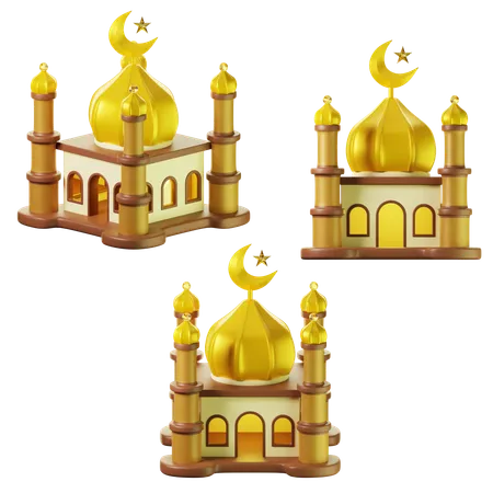 3 D Icon Ramadan Mosque On Three Points Of View On Transparent Background On Transparent Background 3 D Illustration High Resolution 3D Icon