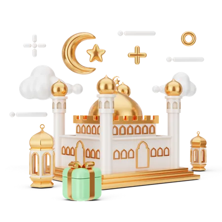 This Stunning 3 D Illustration Showcases The Beauty Of Islam And The Holy Month Of Ramadan Through Various Symbolic Elements Such As A Mosque Crescent Moon And Arabic Calligraphy The Use Of Warm And Vibrant Colors Creates A Visually Appealing And Inviting Atmosphere Inviting Viewers To Experience The Spirit Of Ramadan 3D Illustration