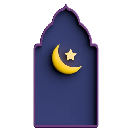 Mosque Door With Crescent Moon And Star Ramadan Celebration  3D Icon