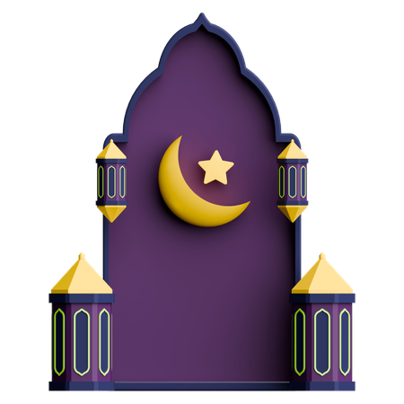 Mosque Door With Muslim Lantern Ramadan Celebration  3D Icon