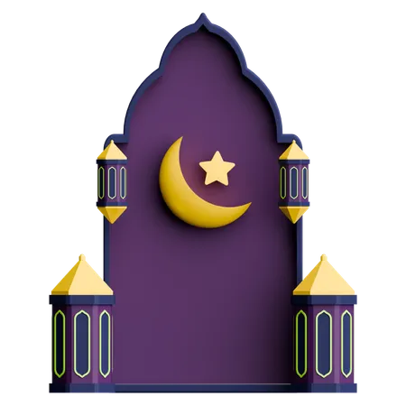 Mosque Door With Muslim Lantern Ramadan Celebration  3D Icon