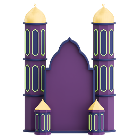 Mosque Door With Muslim Lantern Ramadan Celebration  3D Icon