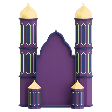 Mosque Door With Muslim Lantern Ramadan Celebration  3D Icon