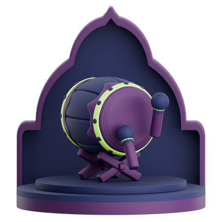 Mosque Door With Podium And Bedug Muslim Drum For Ramadan Celebration  3D Illustration