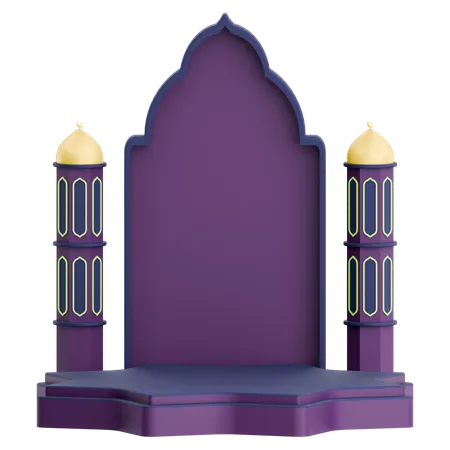 Mosque Door With Podium For Ramadan Celebration  3D Illustration