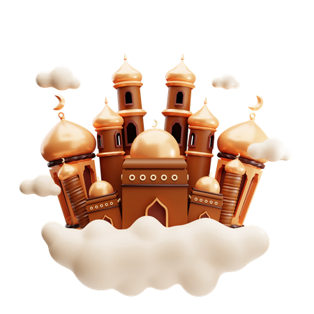 Mosque on cloud  3D Illustration