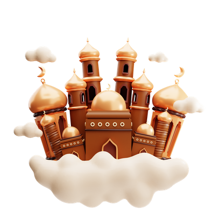 Mosque on cloud 3D Illustration